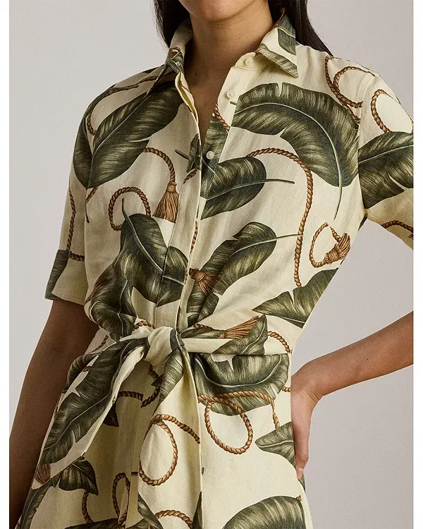 Женское льняное платье с принтом Rope Print Tie Front Linen Shirtdress Ralph Lauren, White Multi — фото 3