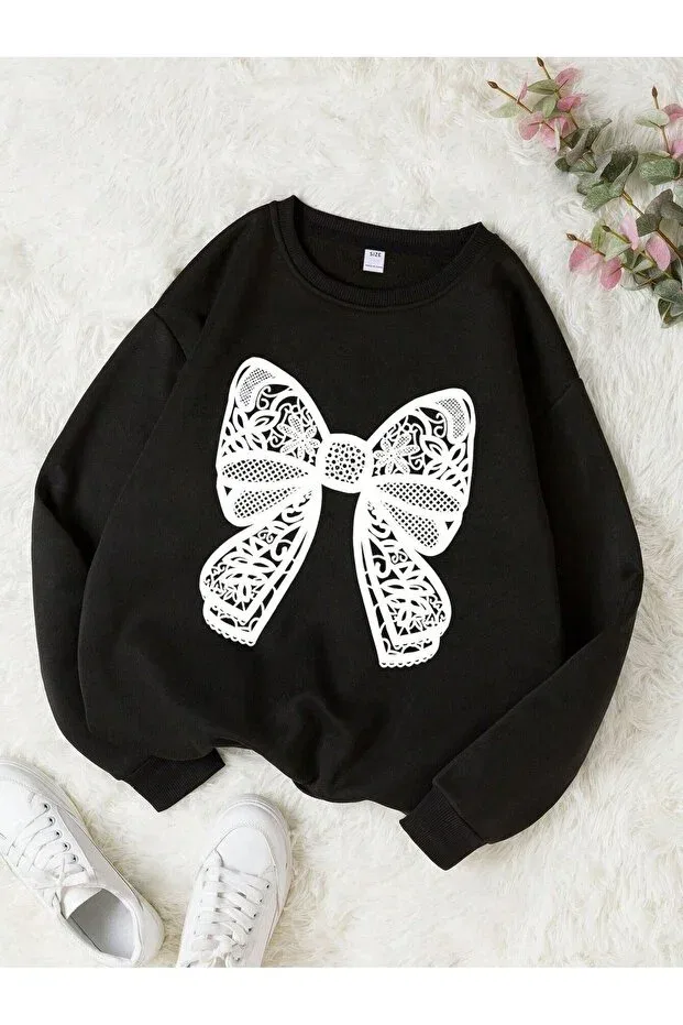 Детские свитшот для мальчиков с принтом Lace Ribbon Printed Sweetline, Black