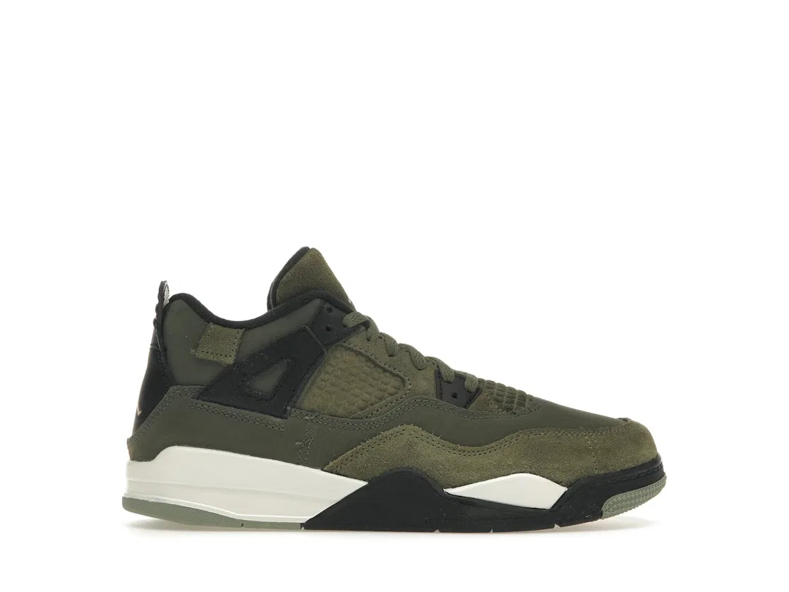 Детские кроссовки Lifestyle с принтом Jordan 4 Retro SE Jordan, Medium Olive/Pale Vanilla/Khaki/Black/Sail