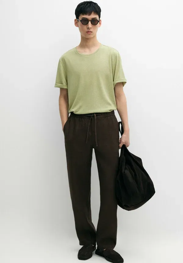 Футболка из льна и хлопка Basic t-shirt Massimo Dutti, зеленый — фото 2