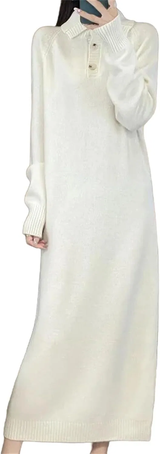Женское шерстяное платье миди с длинным рукавом, Warm White
