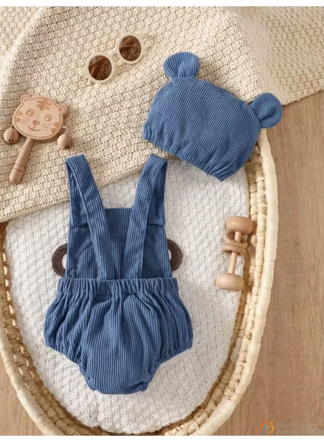 Боди-комбинезон с принтом обезьянки с кепкой Matching Family Outfits, синий — фото 2