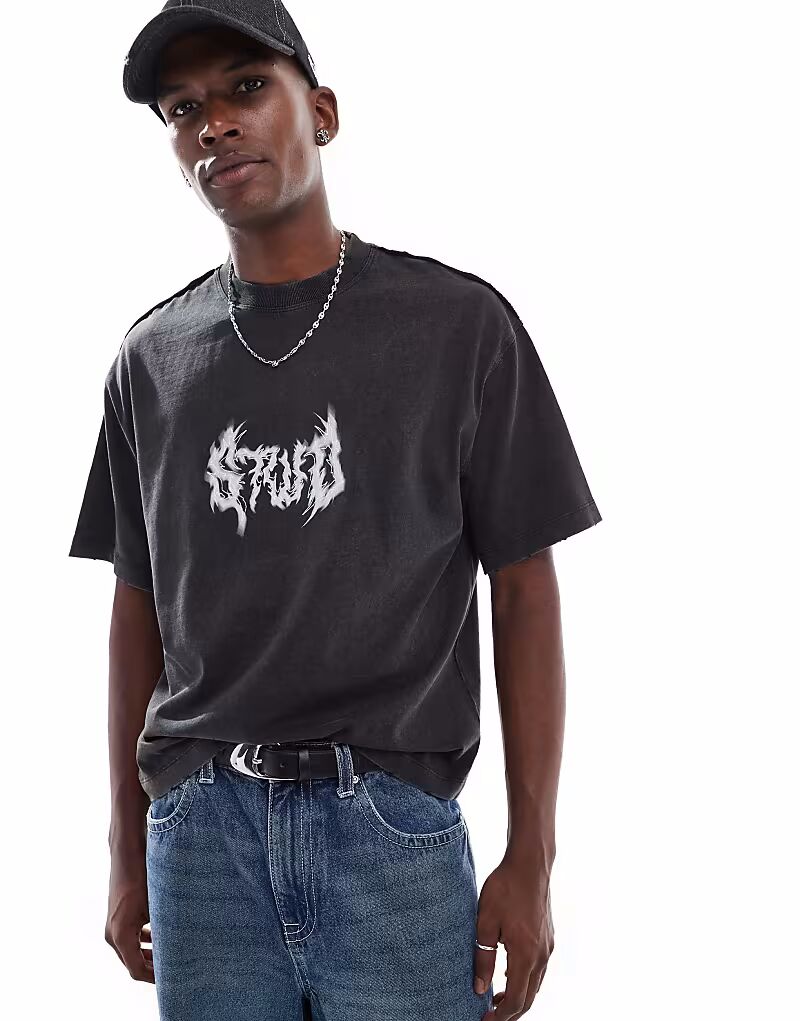 

Футболка Pull&Bear STWD в стиле гранж, угольного цвета