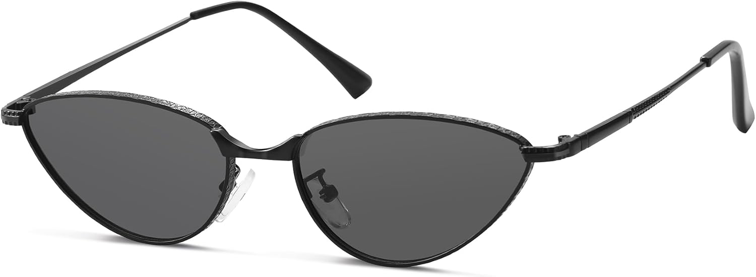 

Длинные модные овальные солнцезащитные очки «кошачий глаз» для женщин в стиле ретро 90-х, маленькие стильные солнцезащитные очки «кошачий глаз» в металлической оправе A2267 A LONG, Black/Grey Lens