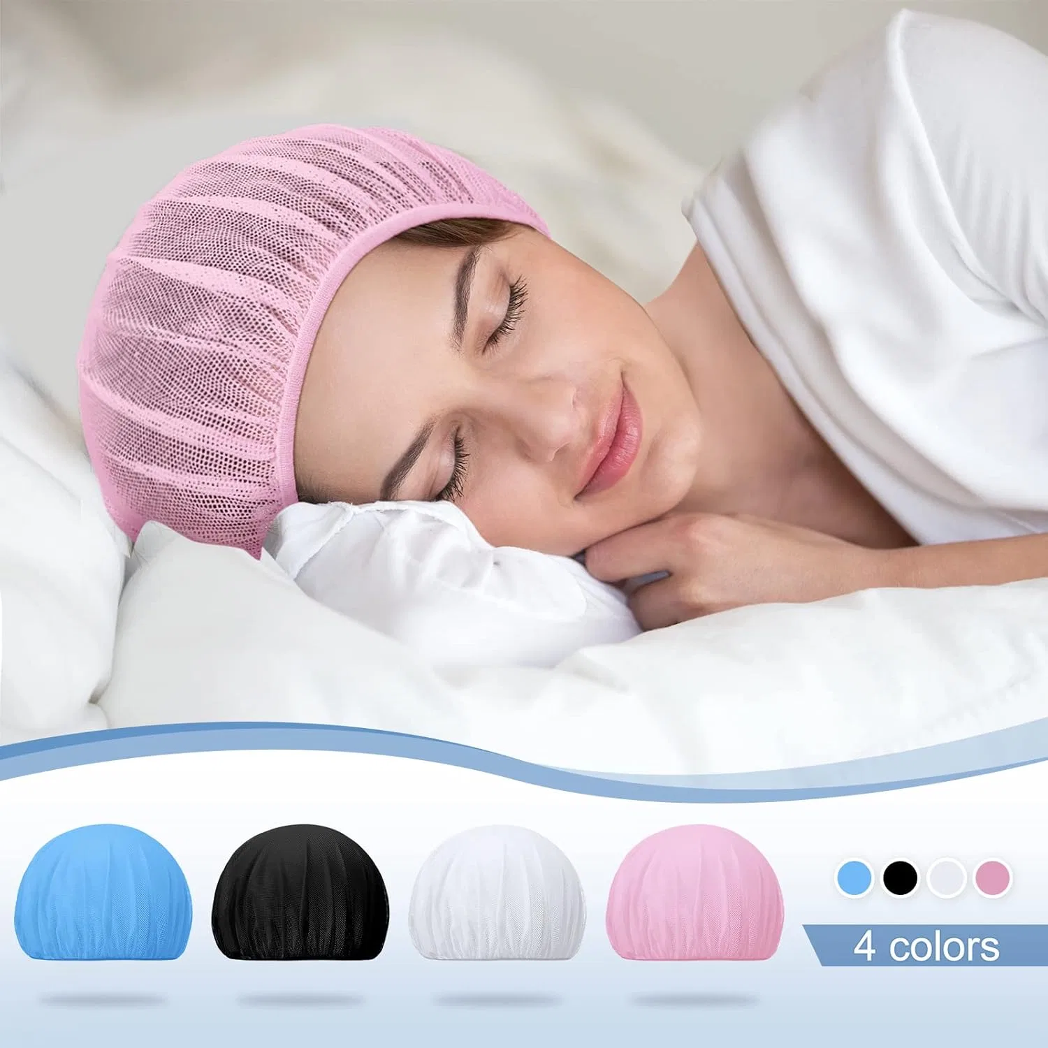 Женская сетчатая шапочка для сна (4 штуки) Chuarry, White, Pink, Light Blue, Black — фото 2