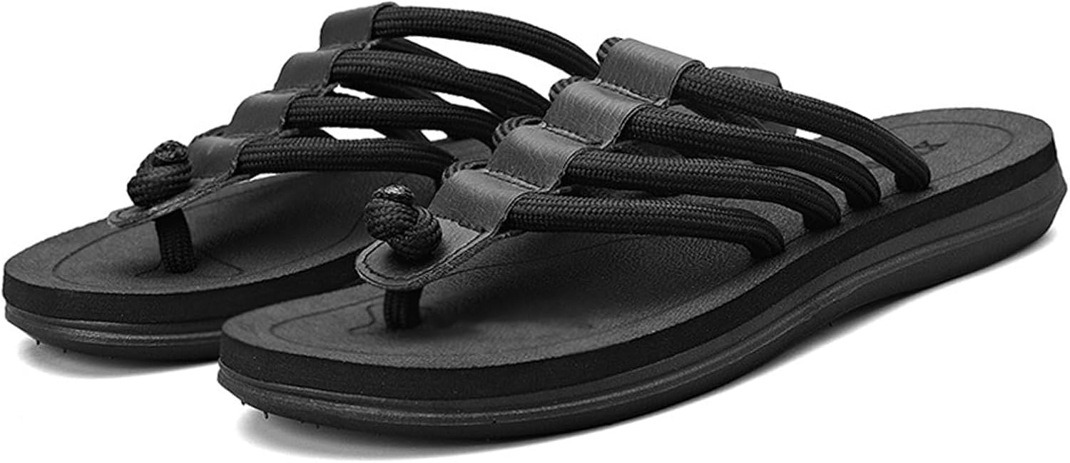 

Мужские шлепанцы AMAZIDEAL с открытым носком, повседневные сандалии на плоской подошве, легкие дышащие пляжные шлепанцы с противоскользящей подошвой, черный