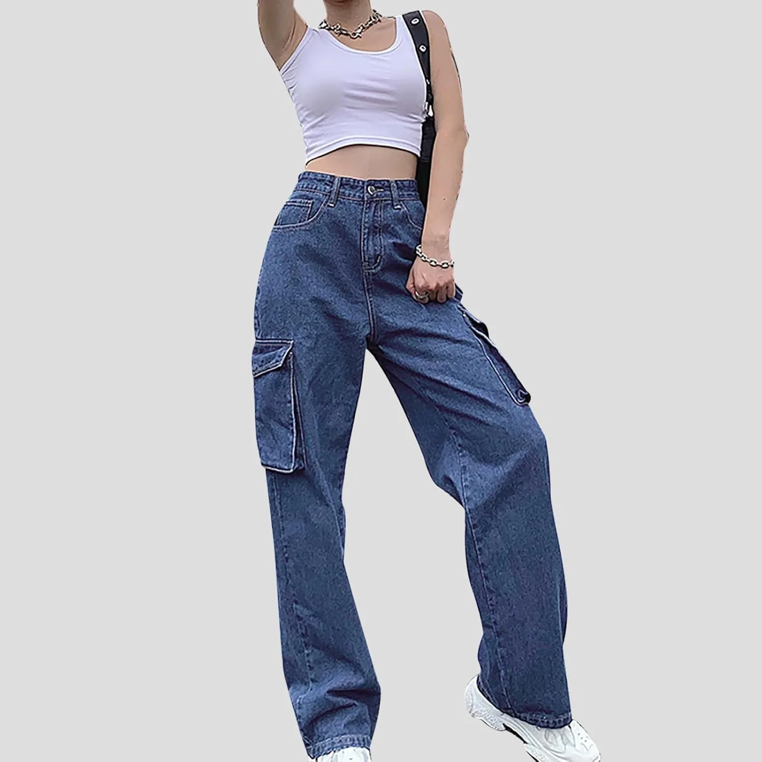 Прямые джинсы для женщин Cargo High Waisted Stretch — фото 4