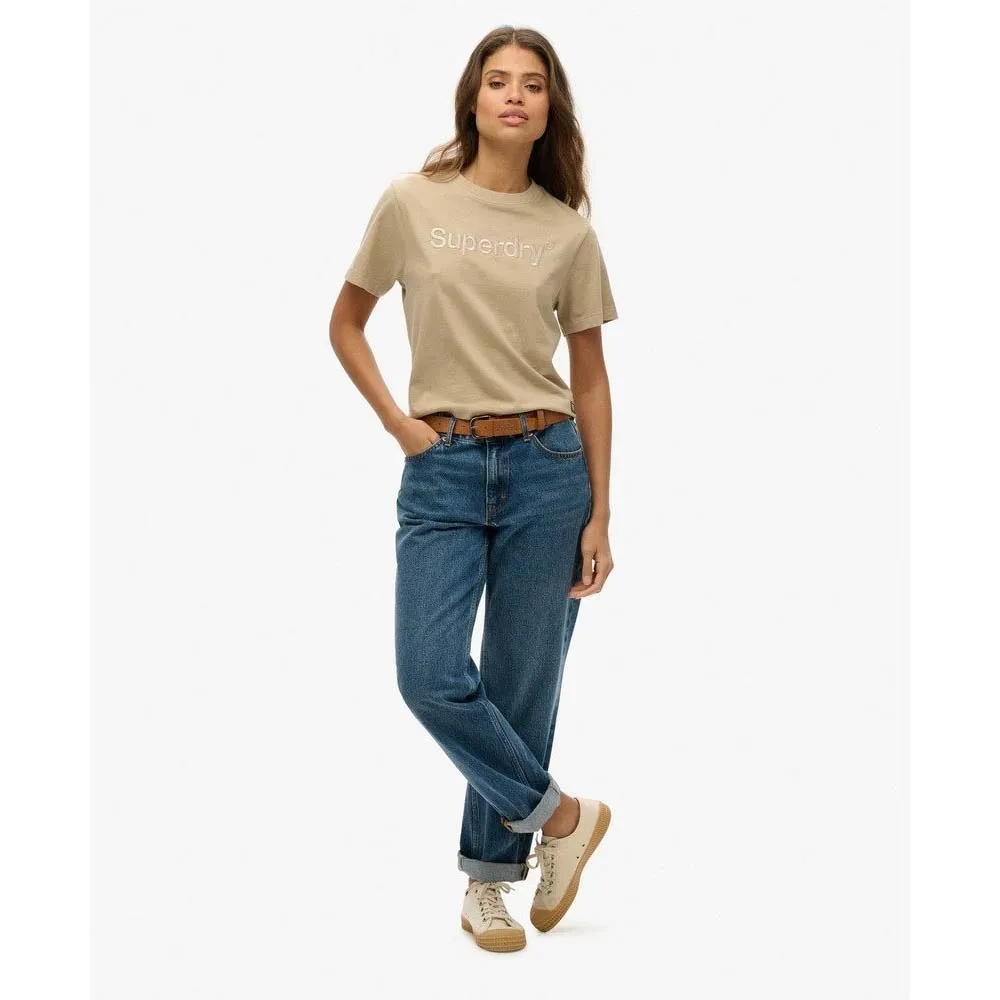 Футболка с коротким рукавом Superdry Emb Core Logo Boxy Loose, бежевый — фото 4