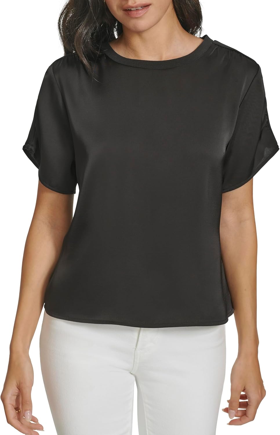 Женская блузка Calvin Klein с короткими рукавами и сборками, Black — фото 2