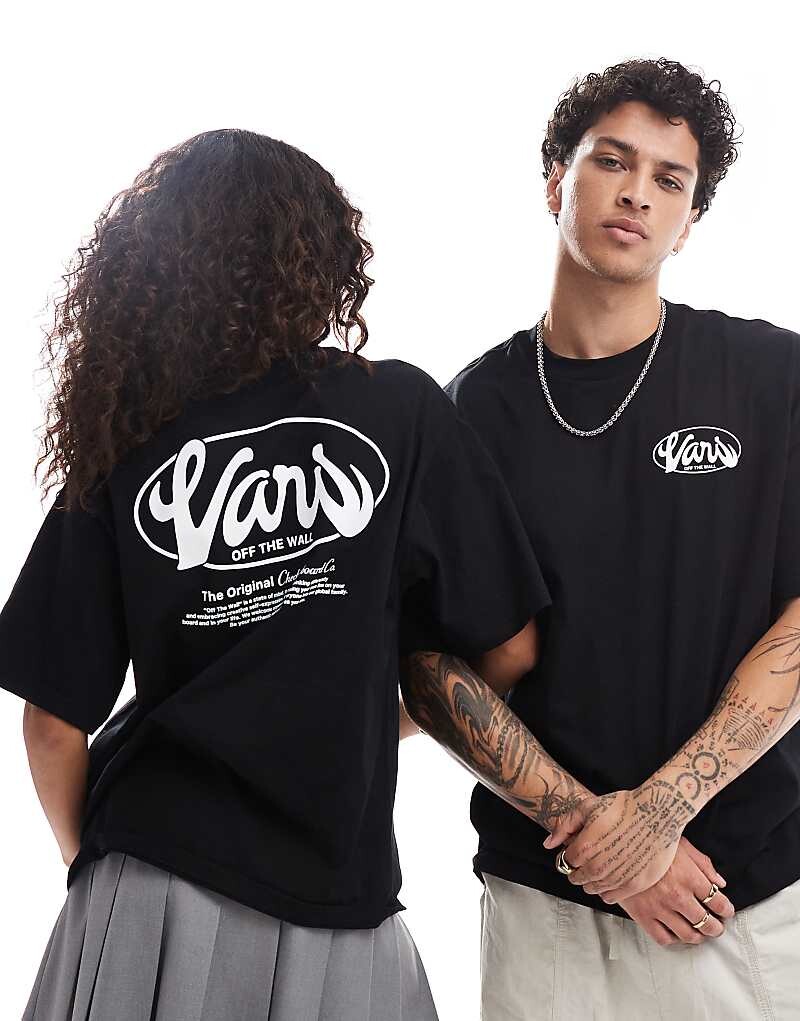 

Vans – Global Line – черно-белая футболка с короткими рукавами и принтом на спине