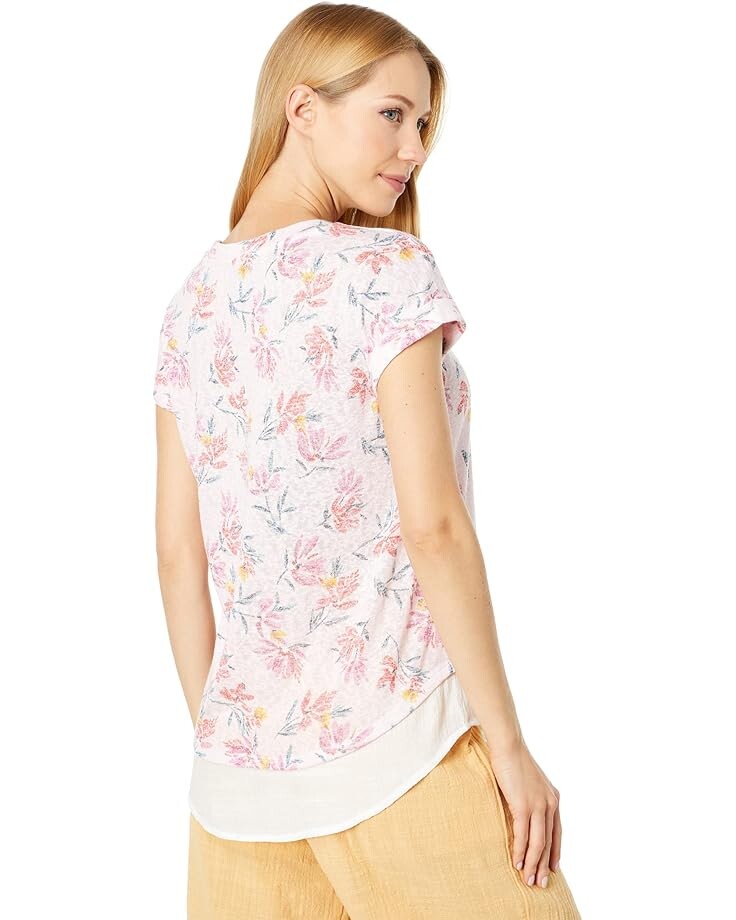 

Топ Bobeau Short Sleeve Crew Neck Flounce Top, цвет Blush/Berry