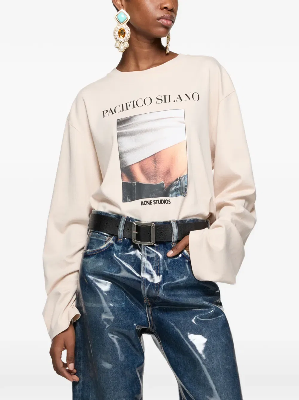 Футболка с длинными рукавами и принтом логотипа Acne Studios, нейтральный — фото 4