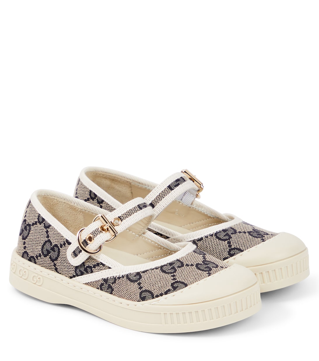 

Двойные G балетки Mary Jane из холста Gucci Kids, Bei-Blue/Panna/V.Whi