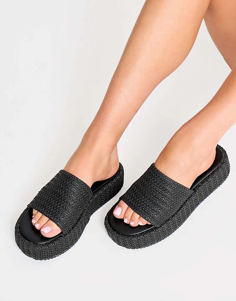 Босоножки Public Desire Sangria на плоской платформе с плетением черного цвета — фото 3