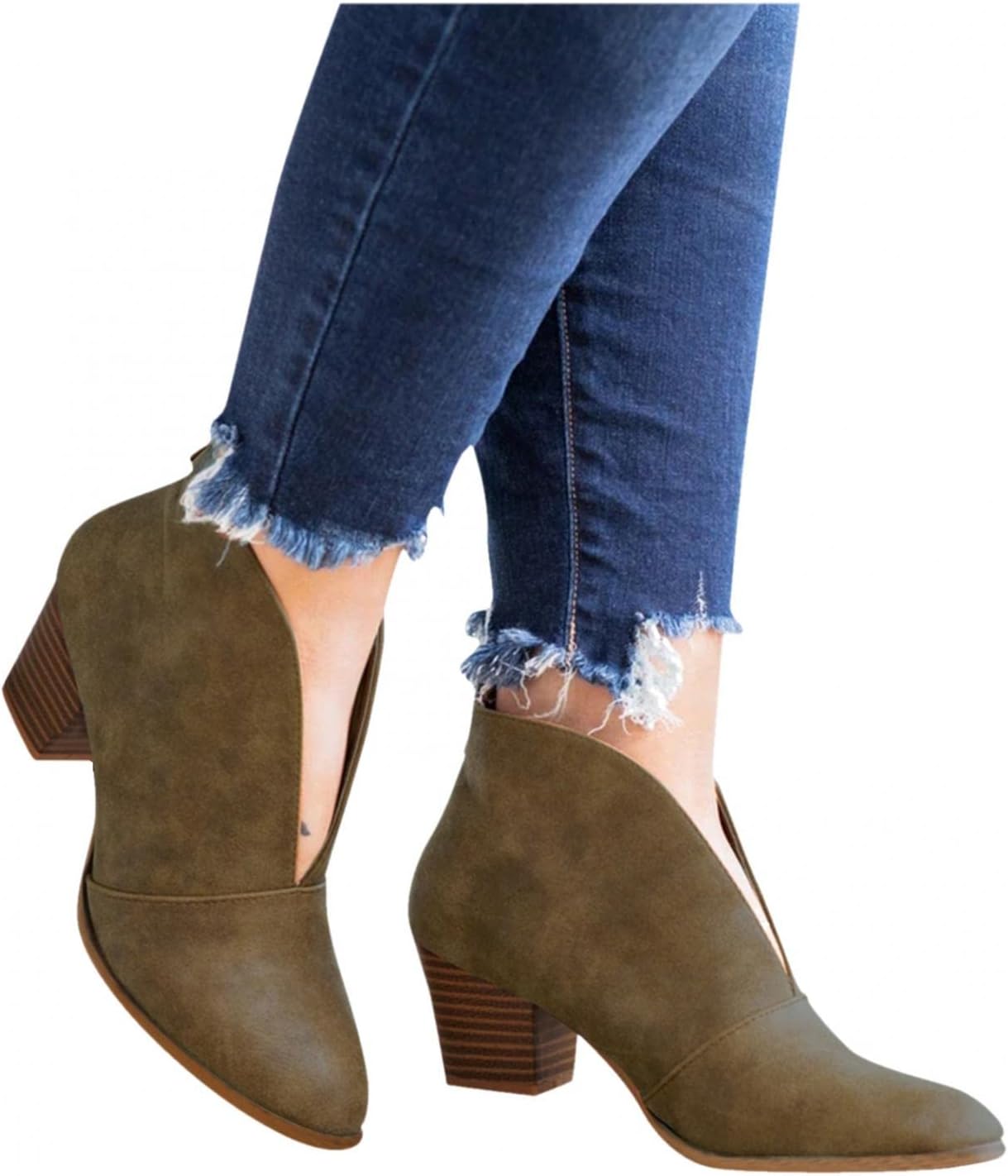 Ботинки Hbeylia Dress Boots для женщин, модные, свободного кроя, с леопардовым принтом, однотонные, кожаные, с глубоким V-образным вырезом, круглым носком, на массивном каблуке, без застежек, короткие зимние и осенние ботинки для свадьбы и Рожде...