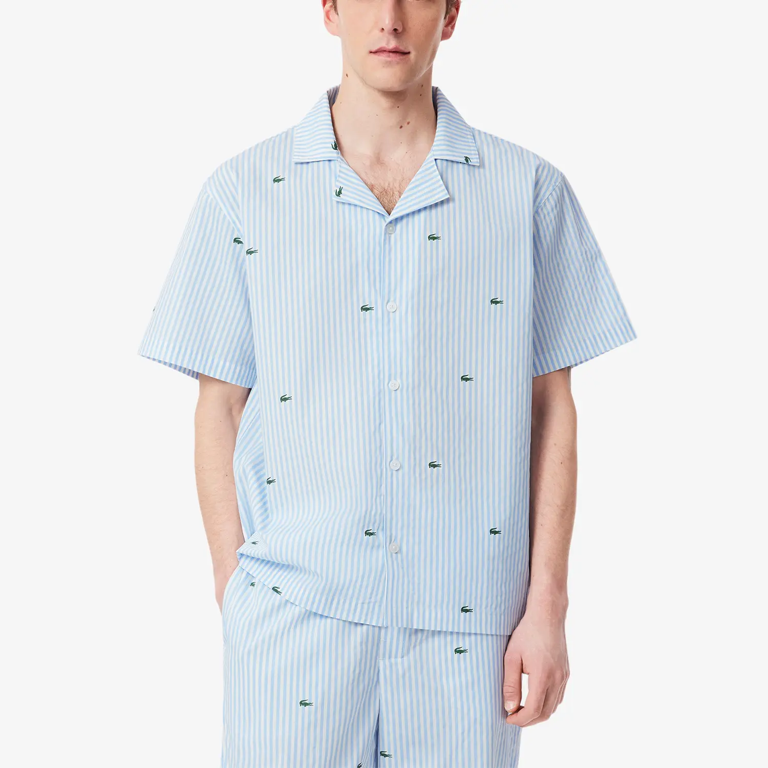 Рубашка с вышитым логотипом Lacoste, синий/белый/зеленый-eip — фото 3