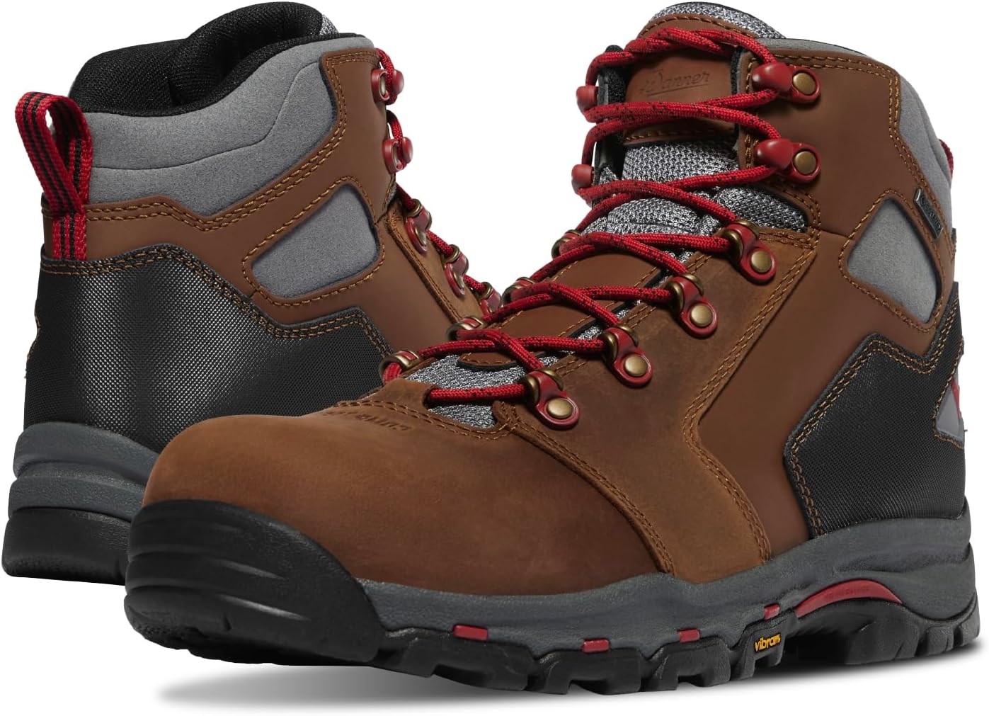 Ботинки Danner Vicious с композитным носком 4,5 для мужчин - из кожи полного зерна с дышащей подкладкой Gore-Tex, системой быстрого шнурования и подошвой с нескользящей пяткой, красный/коричневый