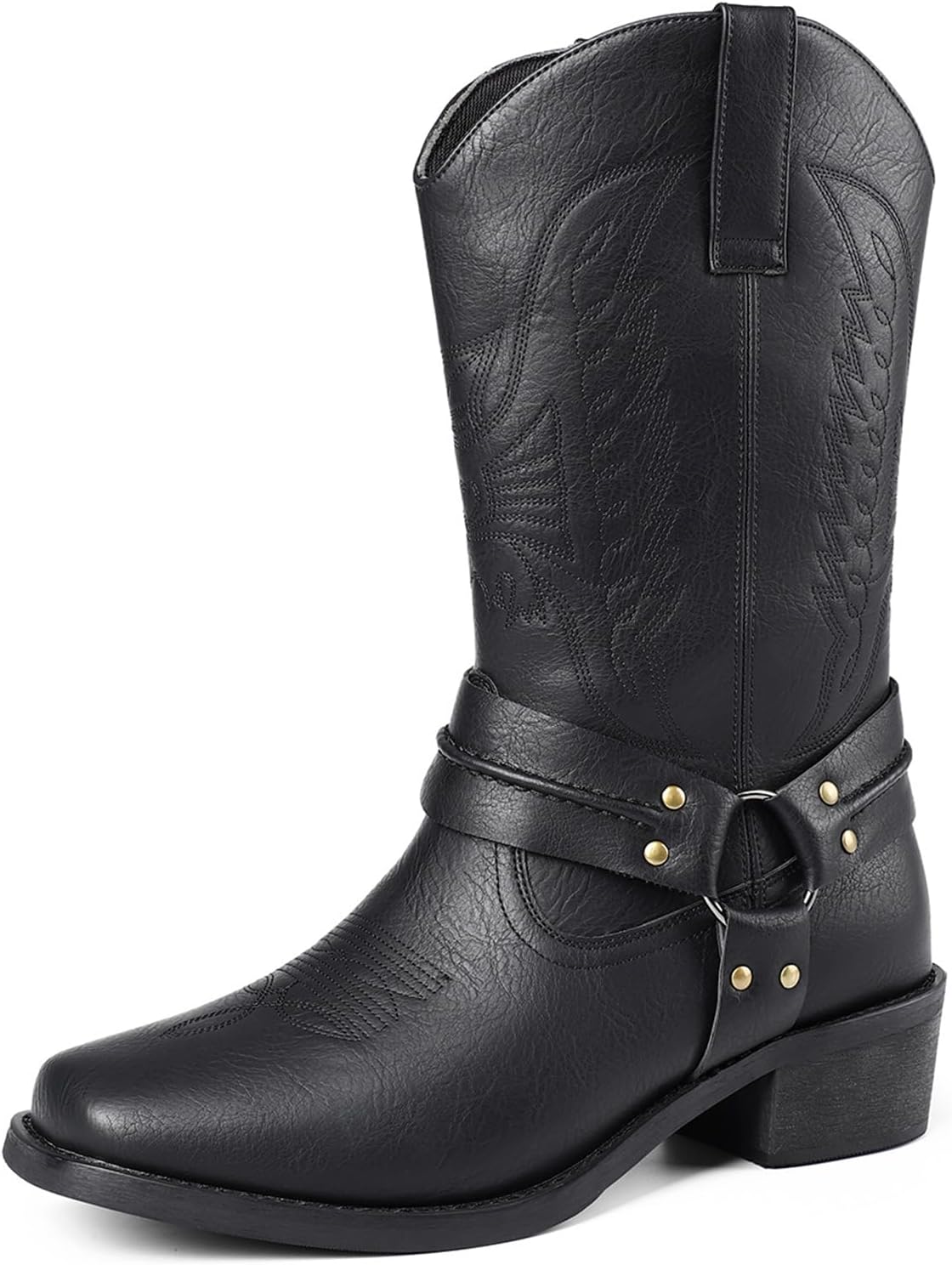 

Мужские ковбойские сапоги Abborora с пряжкой, широкие по голенищу, квадратный носок, вестерн, черный