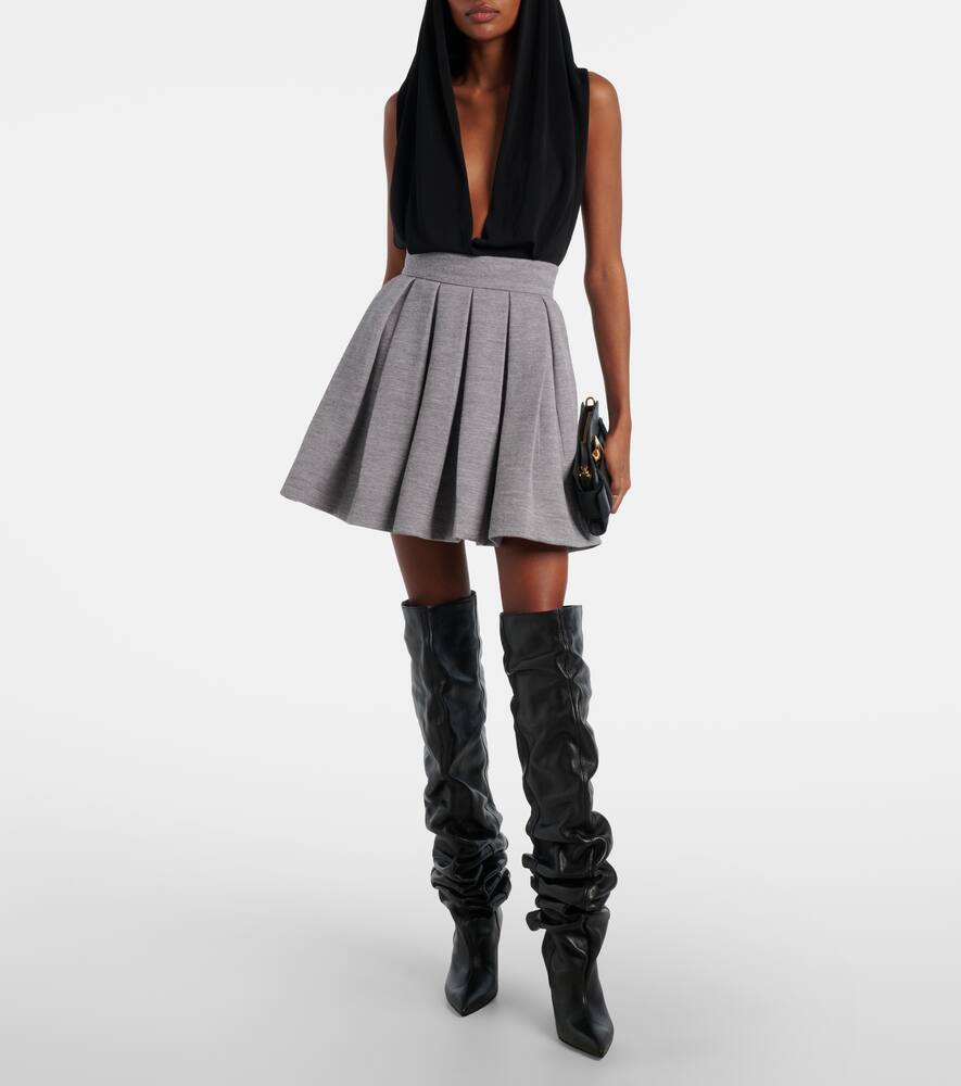 Складная мини-юбка из шерсти и хлопка Balmain, Gris Clair — фото 2
