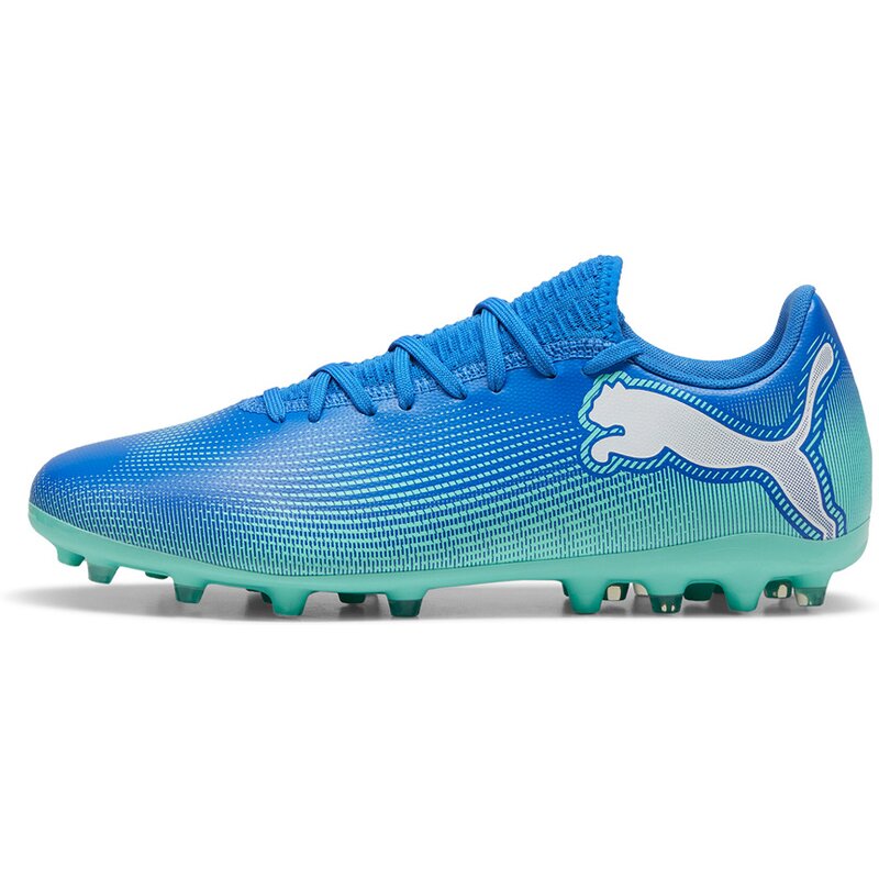Футбольные бутсы для игры на хард Future 7 Play MG Puma, цвет hyperlink blue-mint-puma white — фото 4