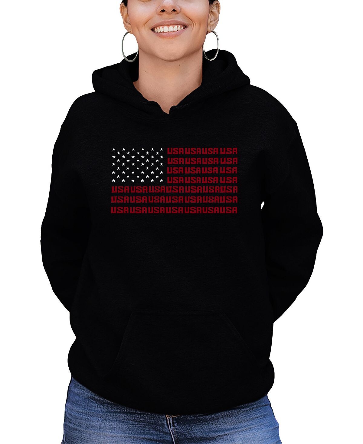 

Женская толстовка с капюшоном word art usa flag top LA Pop Art, черный