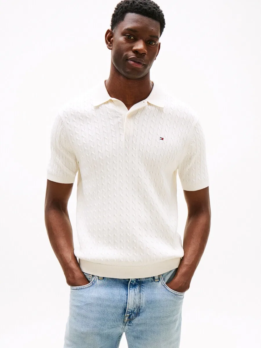 Рубашка TOMMY HILFIGER 'Cable Short Sleeve' белого цвета — фото 2