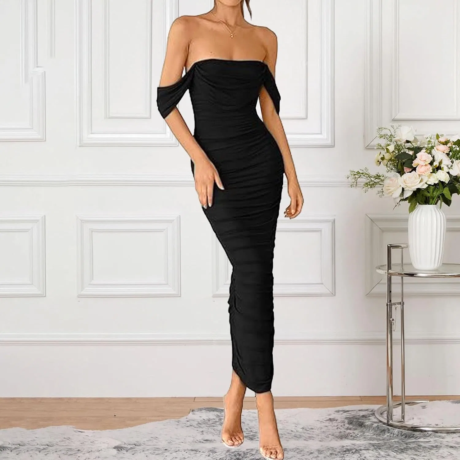 Женское коктейльное платье с корсетом и драпировкой, Black — фото 3
