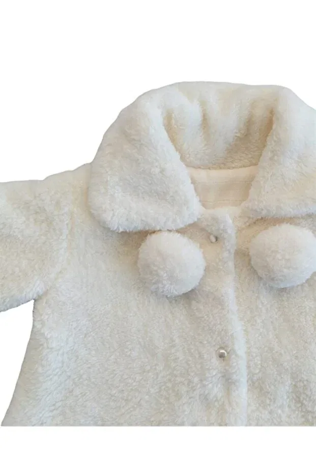 Детское пальто для девочек с капюшоном Plush girls' 100% cotton muslin inner lined pompom welsoft coat Ipek Atlas, Multicolor — фото 3