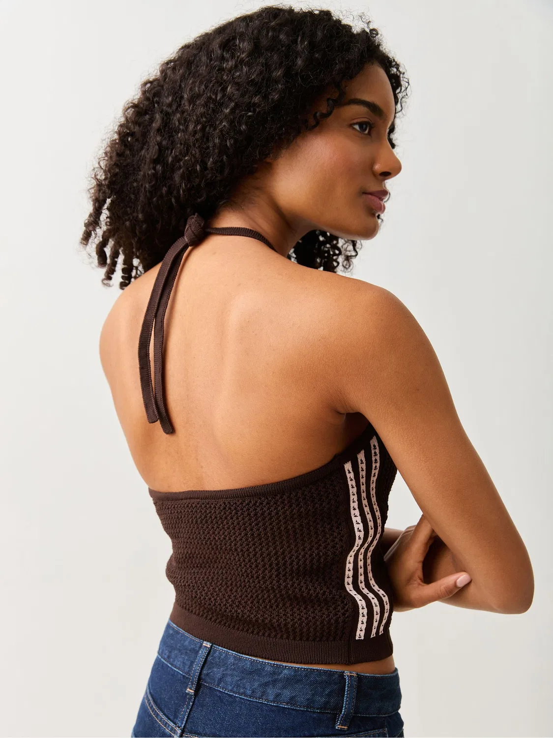 Топ вязаный, модель Crochet Knit, adidas Originals, коричневый — фото 3