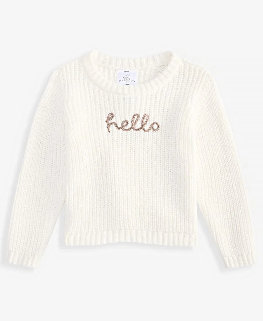 Детский хлопковый свитер с длинным рукавом Hello First Impressions, Angel White