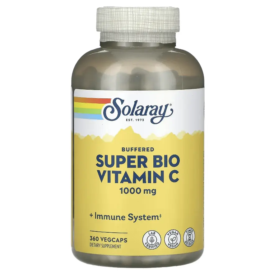 

Витамин С Buffered Super Bio Vitamin C, 500 мг, 360 растительных капсул, Solaray