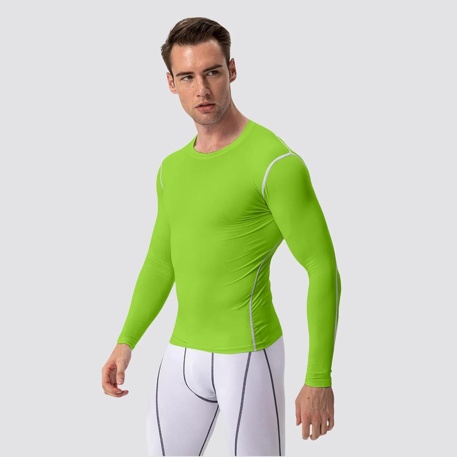 Мужская компрессионная футболка с длинным рукавом Miyaomn, Light Green — фото 3