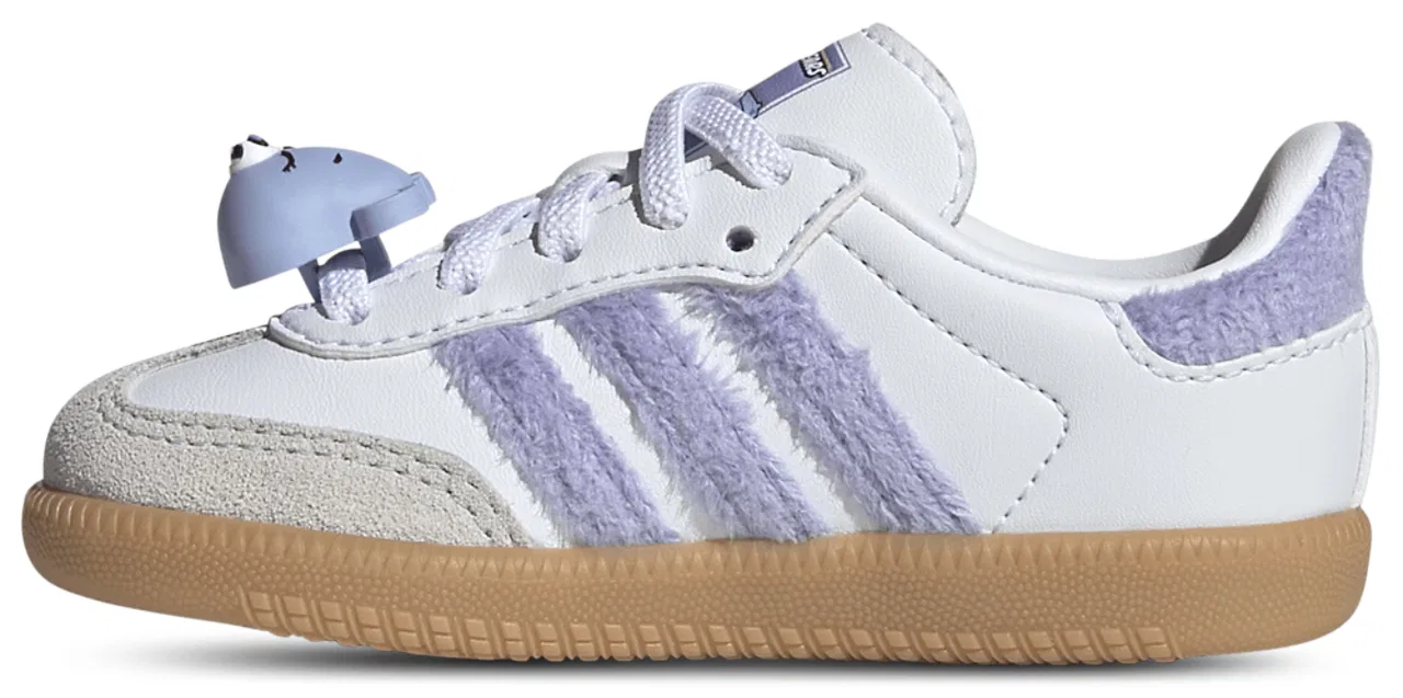 Детские кроссовки для девочек с кожаным верхом Adidas Originals Samba, Light Purple/Footwear White/Blue Dawn — фото 2