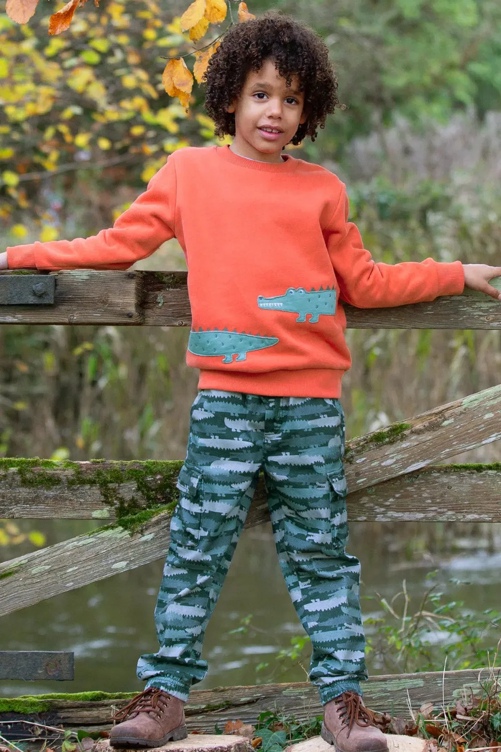 Детский свитшот с принтом Captain Croc Kite, Orange — фото 4