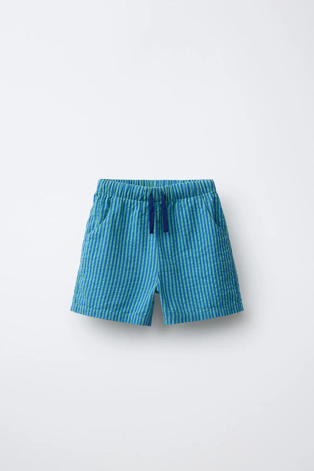 Полосатые бермудские шорты из сирсакера ZARA, Blue green