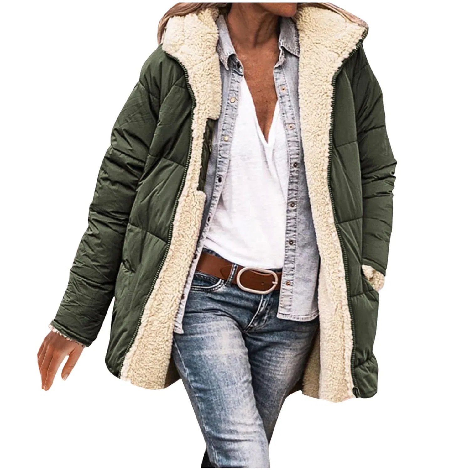 Женское зимнее пальто с флисовой подкладкой Classic Elegant, Verde