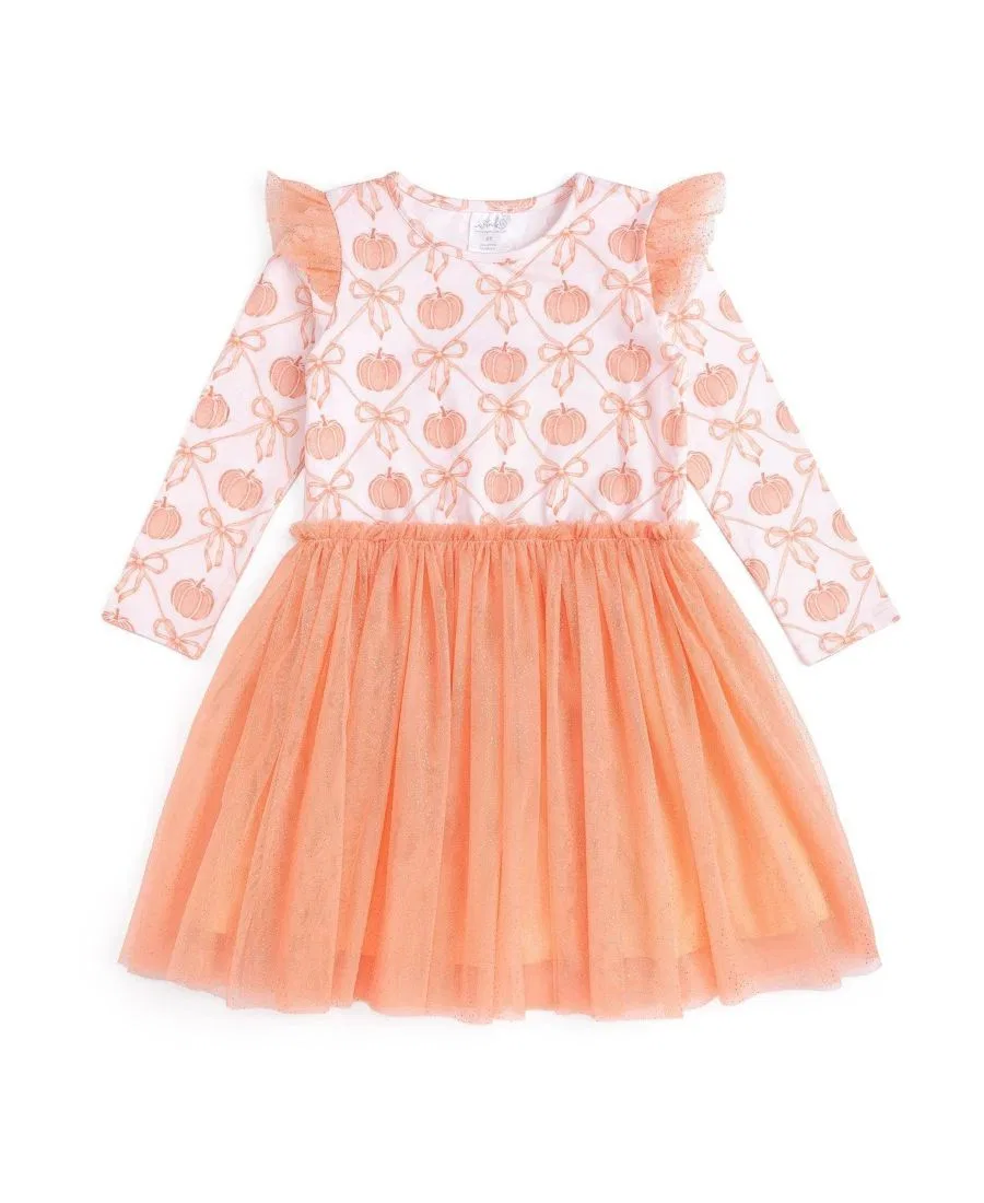 Платье с длинным рукавом и принтом Pumpkin Bow Trellis Sweet Wink, Soft Peach