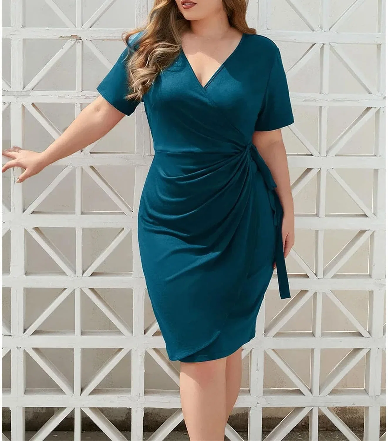 Женское облегающее платье V-образный вырез Plus Size, Arym Green — фото 4