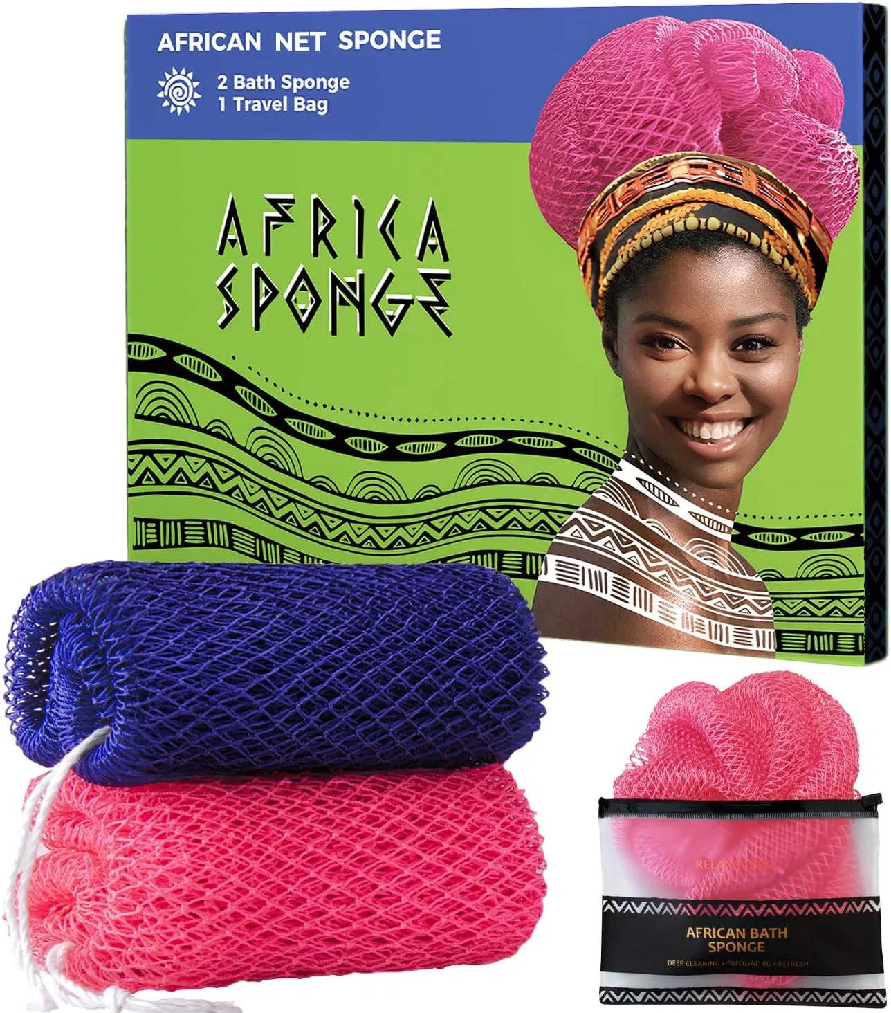 Африканская мочалка для тела, 2 шт., RelaxScene, Fuscia & Navy