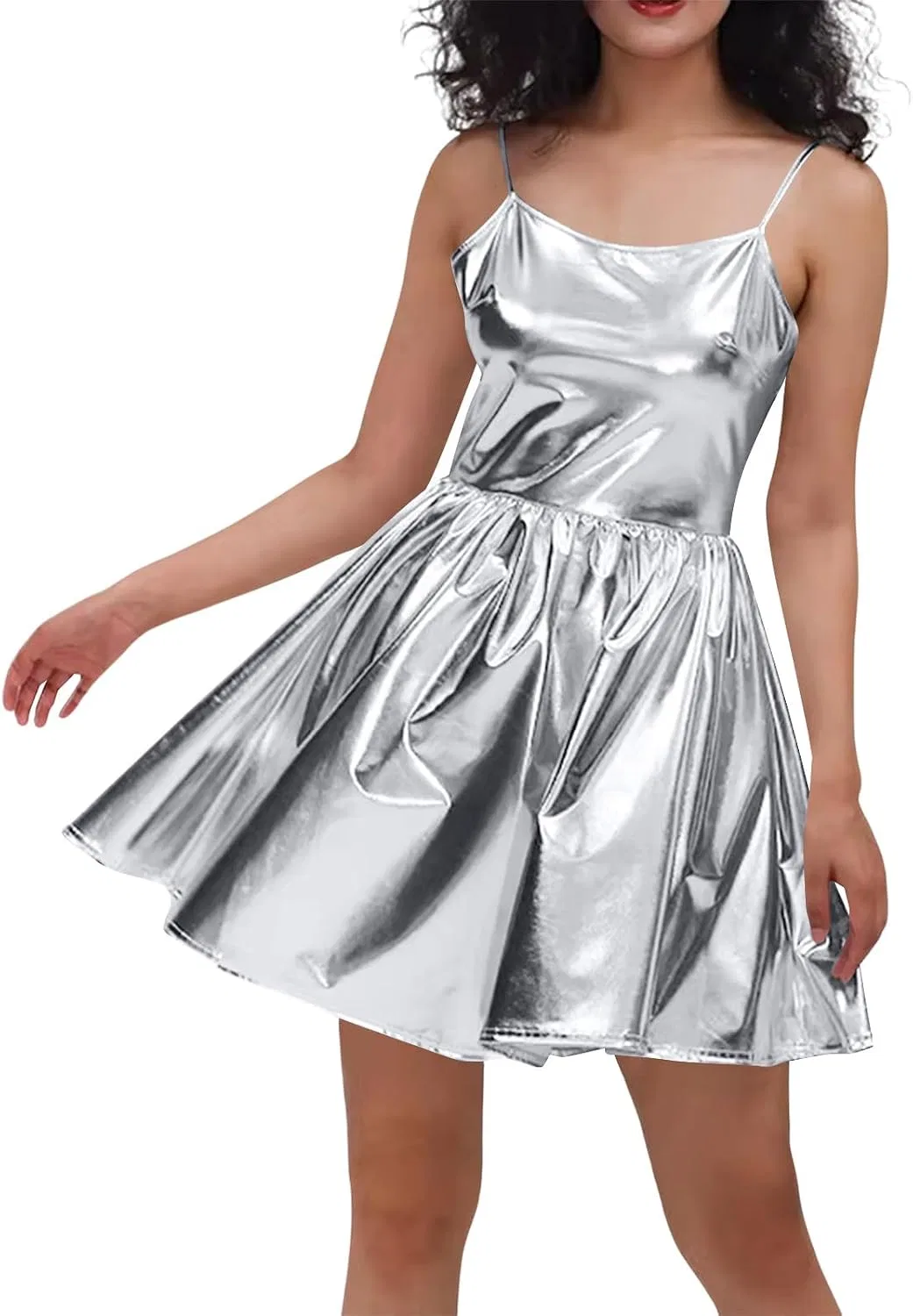 Женское мини-платье с блестками и открытой спиной, Silver — фото 2