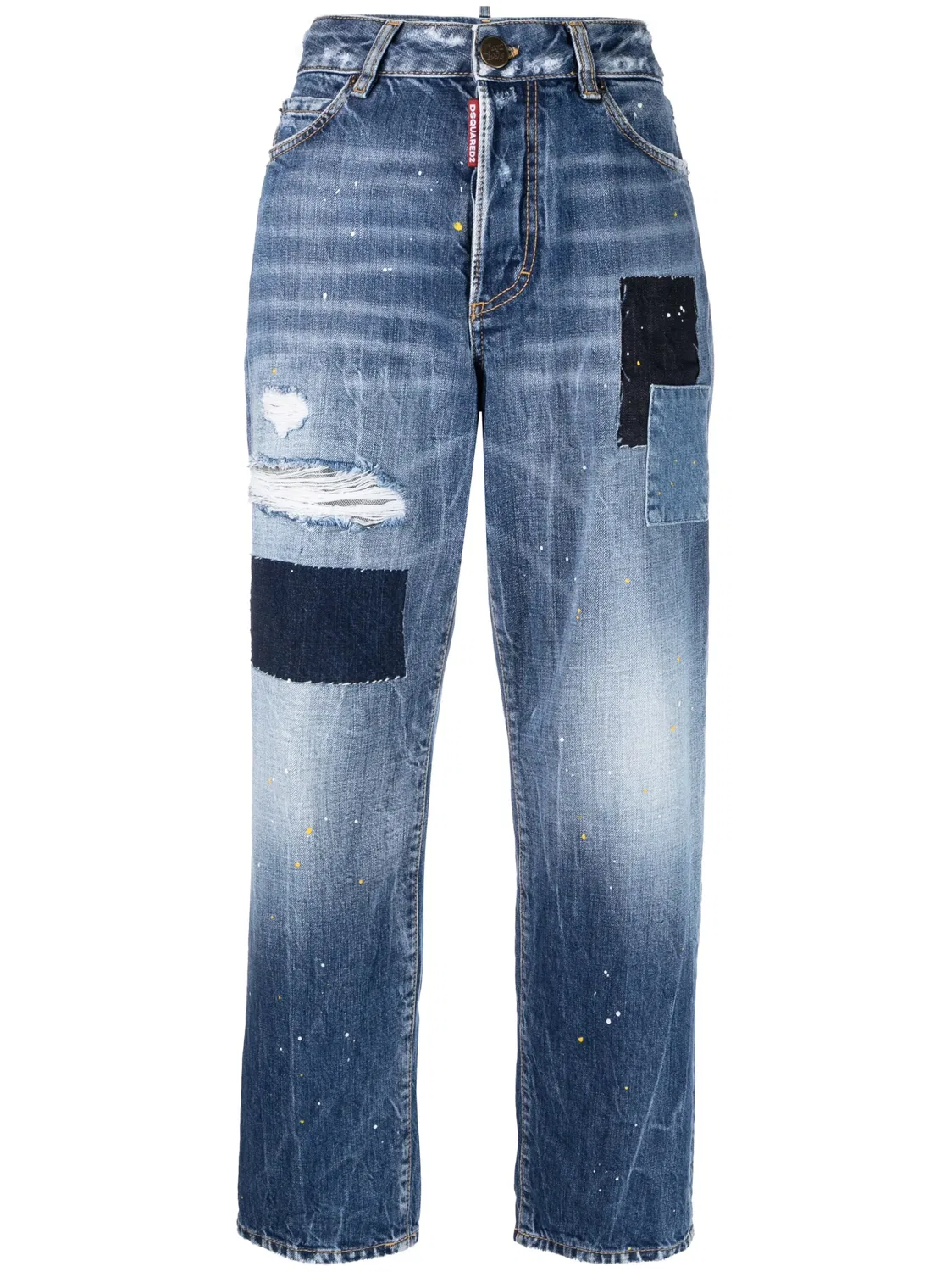 Джинсы со следами краски прямого кроя DSQUARED2, синий