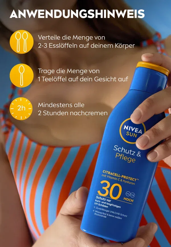 Набор солнцезащитный лосьон SPF 30, 2 x 200 мл, 2Er set sun schutz & pflege sonnenlotion lsf30, Nivea — фото 3