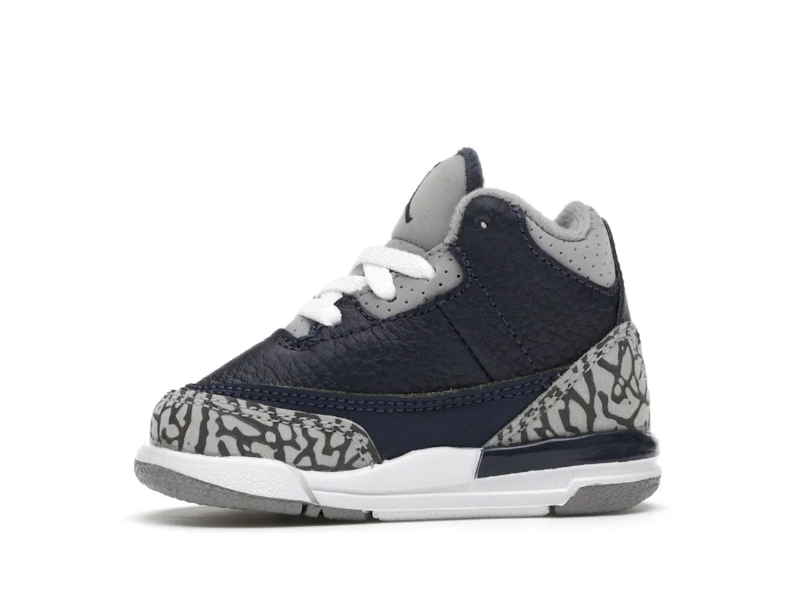 Детские кроссовки для мальчиков с принтом Jordan 3 Retro Georgetown (2021) (TD) Jordan, Midnight Navy Cement Grey-White — фото 3