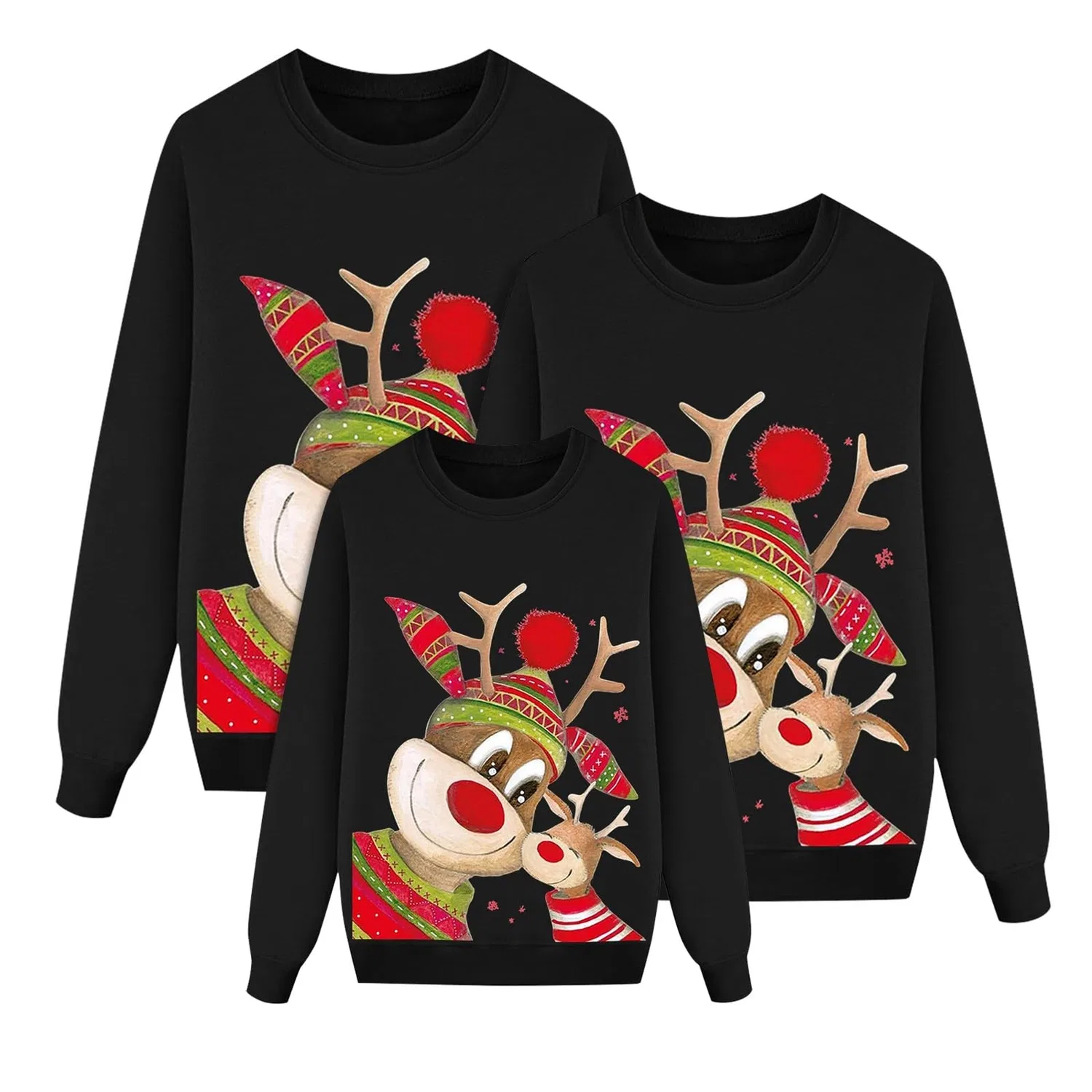 Женский свитшот с длинным рукавом с принтом оленя Family Christmas Sweater, 0614