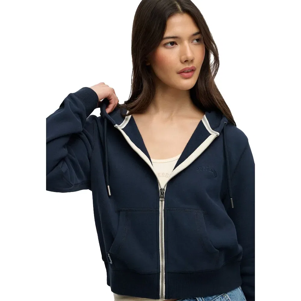 Худи молния Superdry Essential Logo Cropped, синий — фото 4