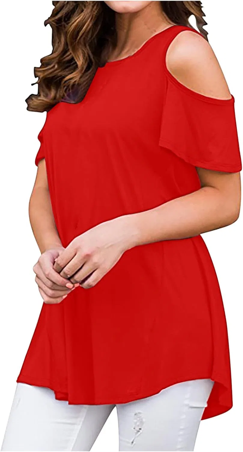 Женская футболка с открытыми плечами Crew Neck, Red