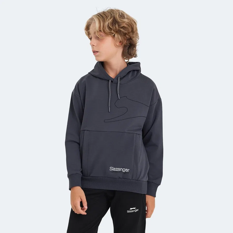 Детский свитшот с капюшоном и карманом Link Slazenger, Темно-серый — фото 3