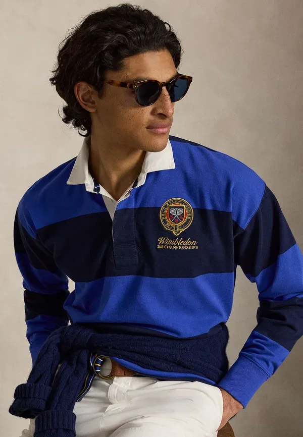 Рубашка поло хлопковая Wimbledon vintage fit rugby shirt Polo Ralph Lauren, Collegiate Blue, Refined Navy, темно-синий — фото 4