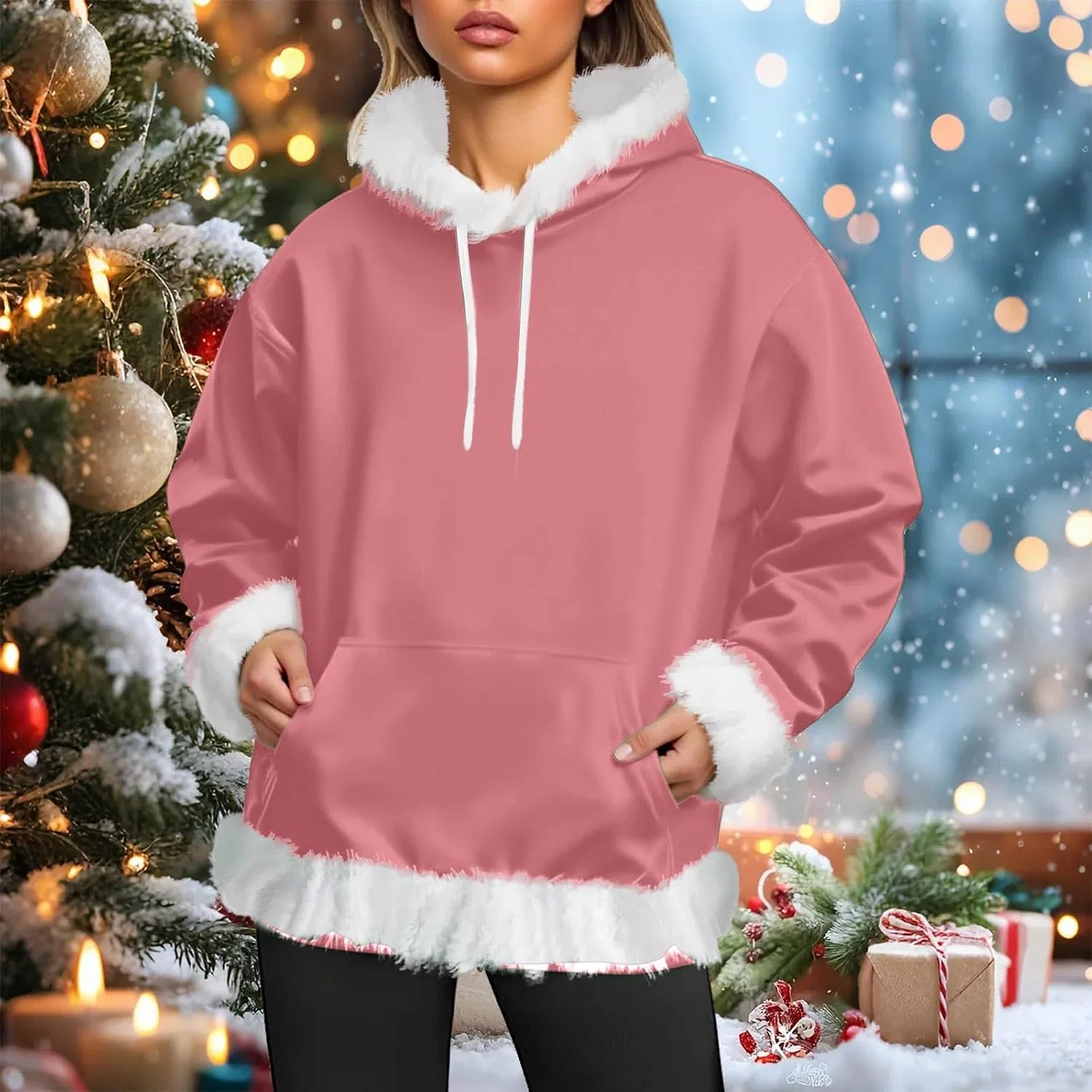 Женский свитшот с принтом Christmas Hoodie, розовый — фото 2