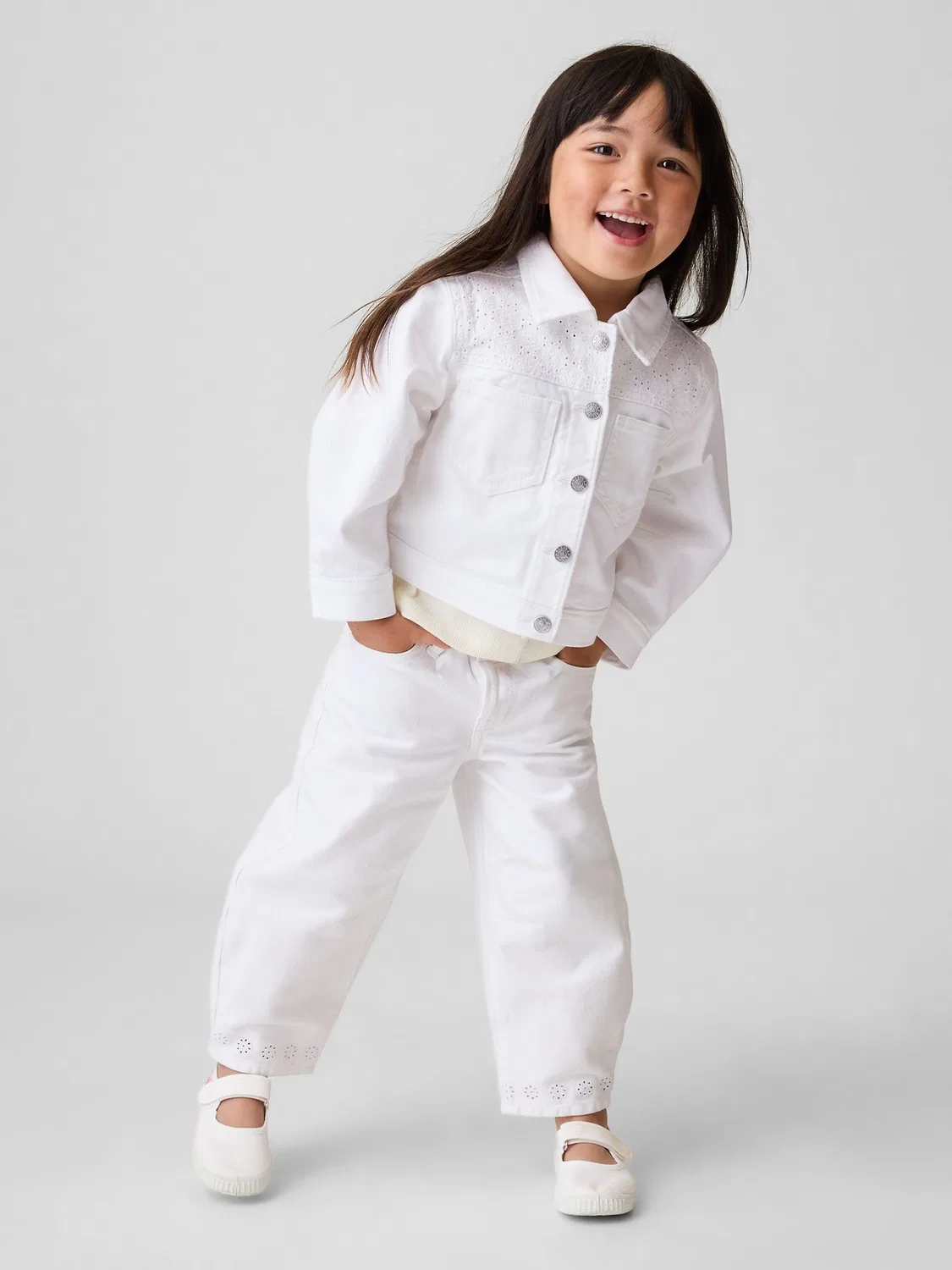 Джинсы с вышивкой White Eyelet-Hem Horseshoe Gap, белый